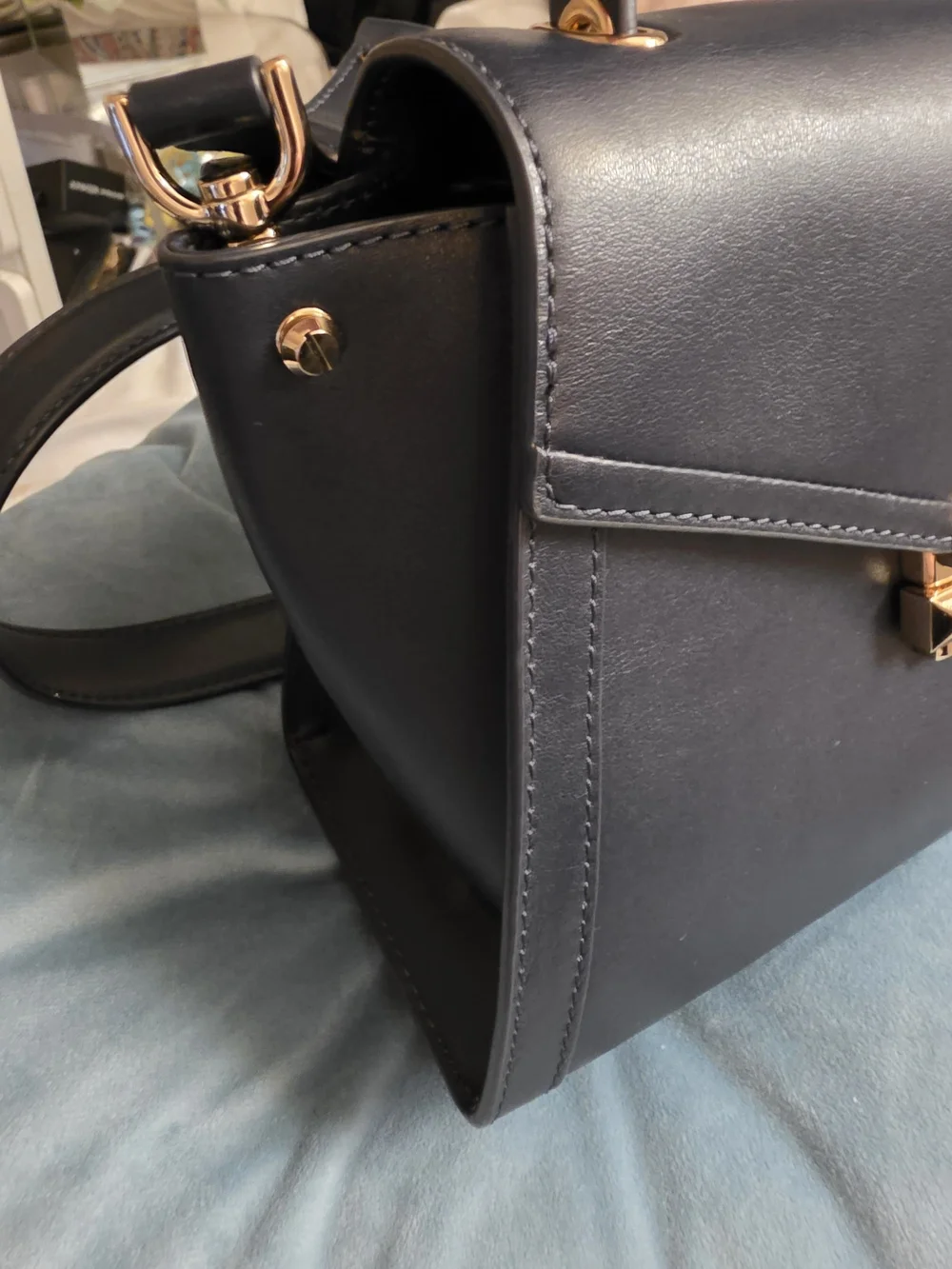 MK Org Price $298-Classic Black Real Leather Shoulder Bag with Gold Hardware